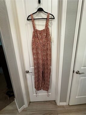 Universal Thread Rust and Cream Floral Jumpsuit